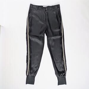 3.1 PHILLIP LIM Satin Track Pants 4 Black Silver Stripe Joggers Viscose Luxury